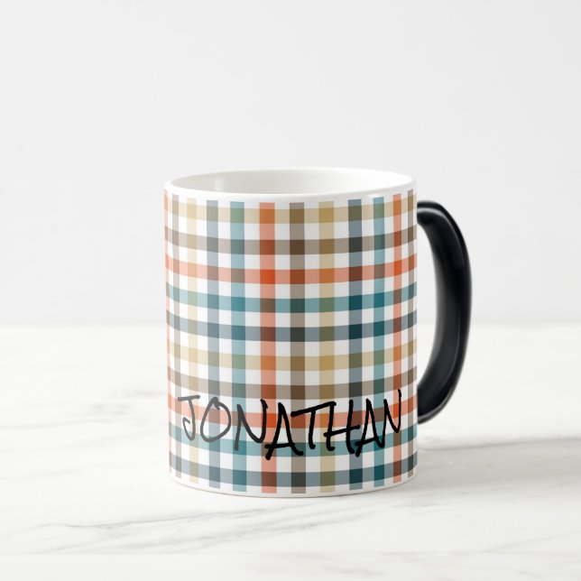 Fall Plaid Custom Name Designer Colours Magic Mug (Front Right)