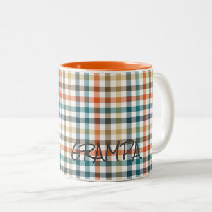 Fall Plaid Custom NAME Grampa Designer Colours Two-Tone Coffee Mug