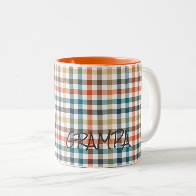 Fall Plaid Custom NAME Grampa Designer Colours Two-Tone Coffee Mug (Front Right)