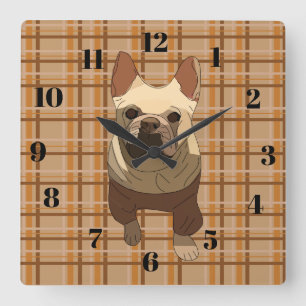 Fall Plaid French Bulldog Square Wall Clock
