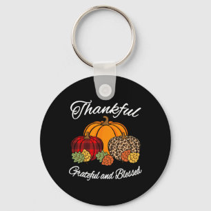 Fall Plaid Leopard Pumpkin Autumn Thanksgiving Ble Key Ring