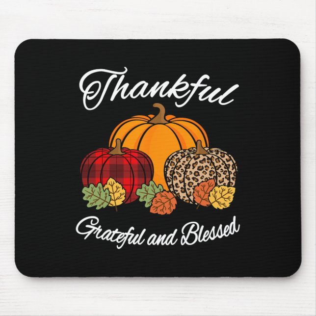 Fall Plaid Leopard Pumpkin Autumn Thanksgiving Ble Mouse Mat (Front)