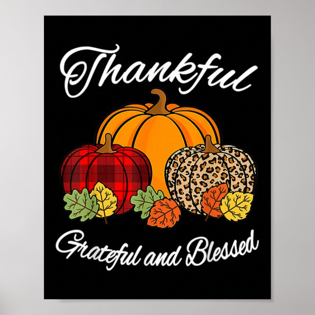 Fall Plaid Leopard Pumpkin Autumn Thanksgiving Wom Poster (Front)