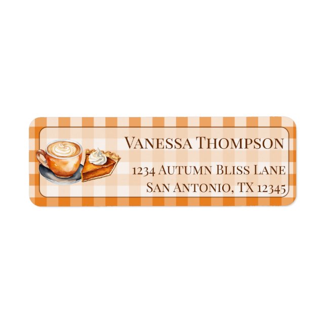 Fall Plaid Pumpkin Spice Latte Pie Return Address (Front)