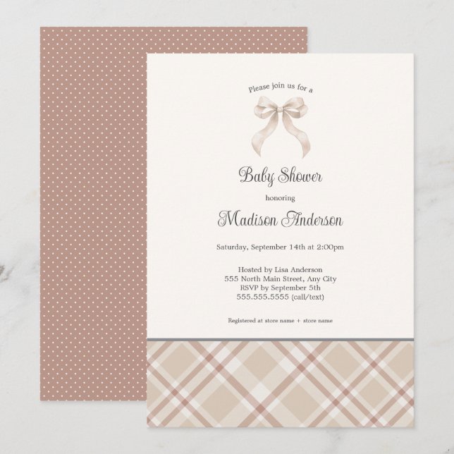 Fall Plaid Ribbon neutral gender baby shower Invitation (Front/Back)