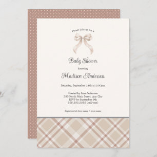 Fall Plaid Ribbon neutral gender baby shower Invitation