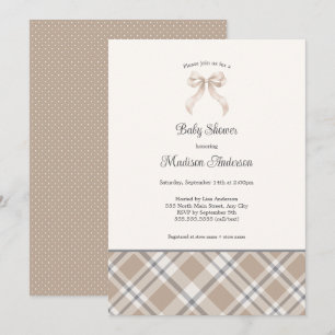 Fall Plaid Ribbon neutral gender baby shower Invitation