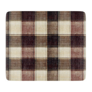 Fall Plaid Walnut Brown And Cranberry Cream Cutting Board