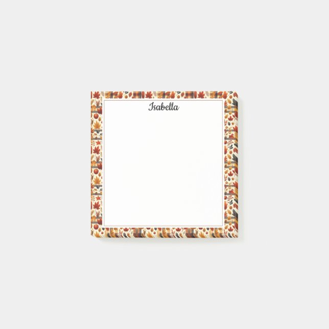 Fall Plaids, Acorns, Maple Tree Leaves Colourful Post-it Notes (Front)