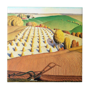 Fall Ploughing, fine art American painting Tile