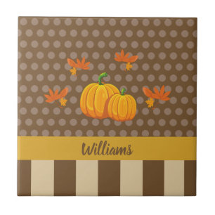 Fall Polka Dot Pumpkin with Family Name Tile
