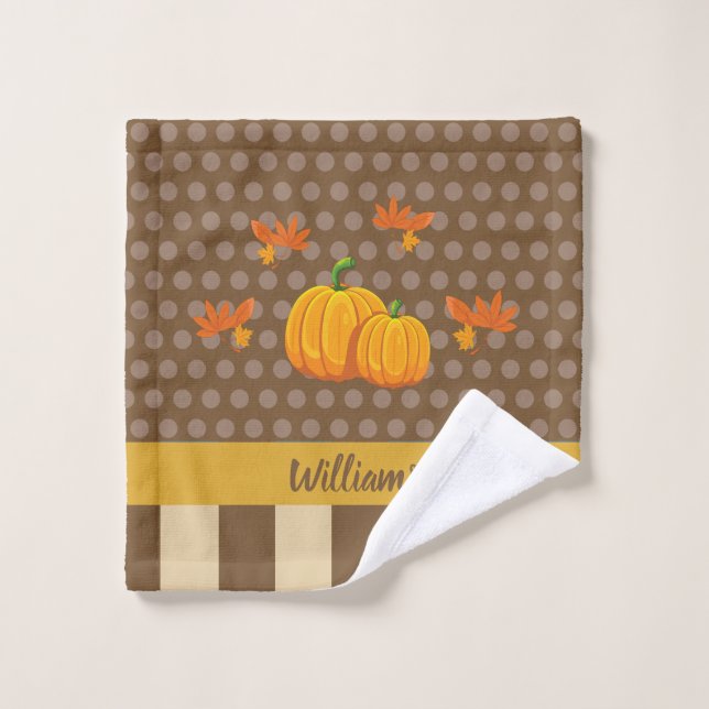 Fall Polka Dot Pumpkin with Family Name Wash Cloth (Wash Cloth)