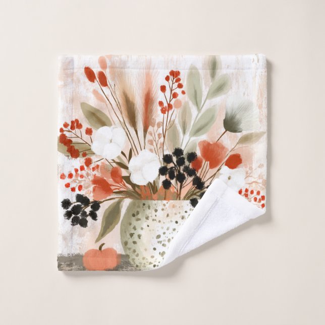 Fall Posy and Rust Speckled Pot Bath Towel Set (Wash Cloth)