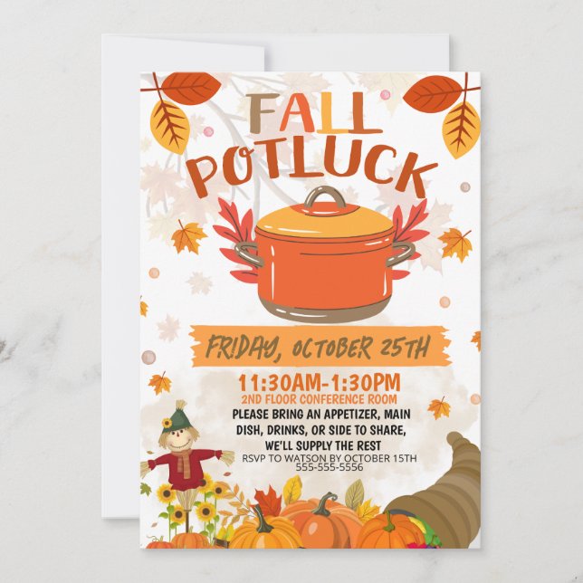 Fall Potluck Invitation, Autumn Luncheon Invite (Front)