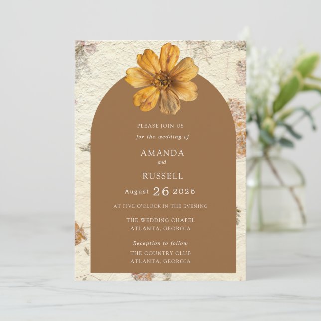 Fall Pressed Flower Wedding  Invitation (Standing Front)