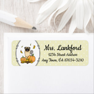 Fall Pug Dog (fawn) Pumpkins Leaves Cute