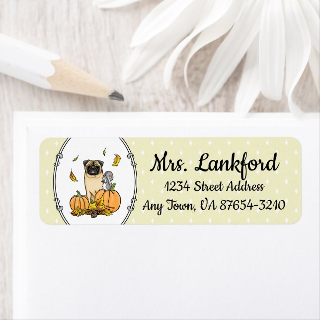 Fall Pug Dog (fawn) Pumpkins Leaves Cute (Insitu)