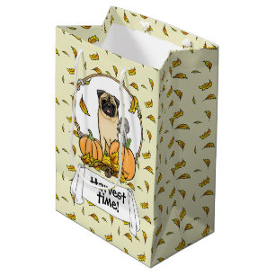 Fall Pug Dog (fawn) Pumpkins Leaves Cute Medium Gift Bag