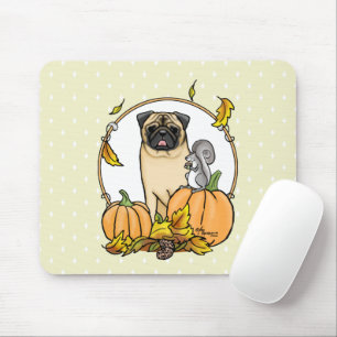 Fall Pug Dog (fawn) Pumpkins Leaves Cute Mouse Mat