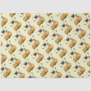 Fall Pug Dog (fawn) Pumpkins Leaves Cute Tissue Paper