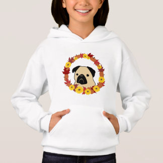 Fall Pug with Leaves, Pumpkins, and Sunflowers