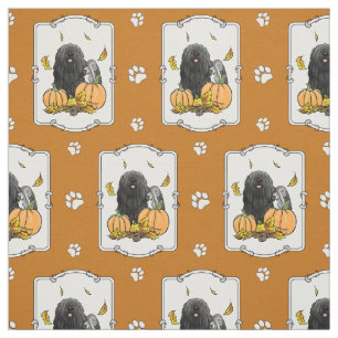 Fall Puli Dog (black) Pumpkins Leaves Cute Funny Fabric