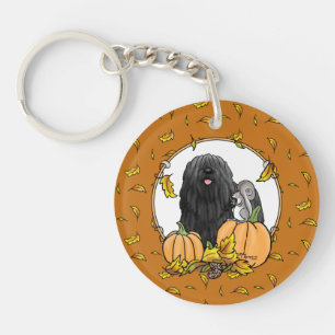 Fall Puli Dog (black) Pumpkins Leaves Cute Funny Key Ring