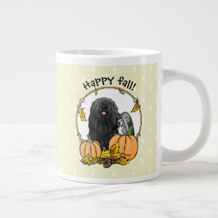 Fall Puli Dog (black) Pumpkins Leaves Cute Funny Large Coffee Mug