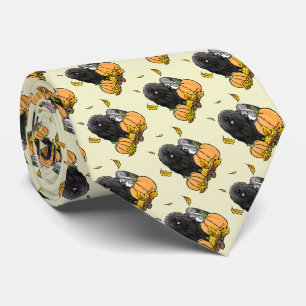 Fall Puli Dog (black) Pumpkins Leaves Cute Funny Tie