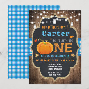 Fall Pumpkin 1st Birthday Invitation Boy