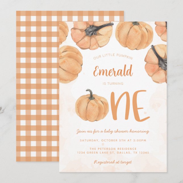 Fall Pumpkin 1st Birthday Party Invitation (Front/Back)