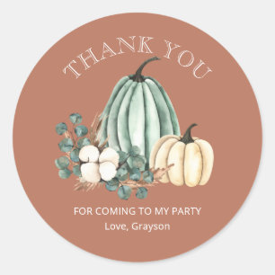 Fall Pumpkin 1st Birthday Thank You Classic Round Sticker