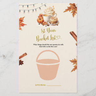Fall pumpkin  1st Year Bucket List Games Card