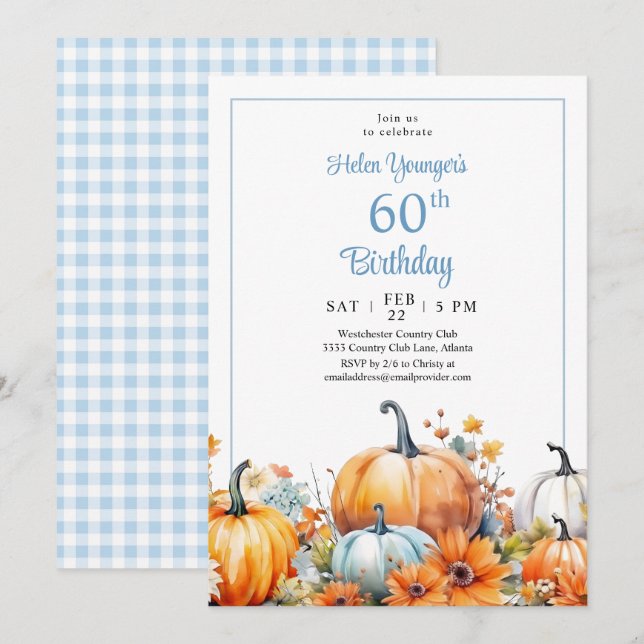 Fall Pumpkin 60th Birthday Floral Invitation (Front/Back)