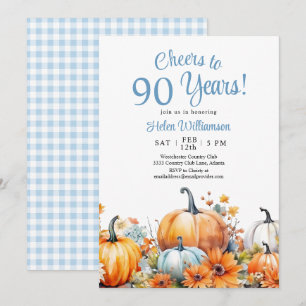 Fall Pumpkin 90th Birthday Cheers to 90 Years Invitation