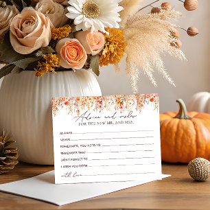 Fall Pumpkin Advice and Wishes Bridal Shower Card