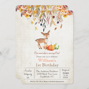 Fall Pumpkin and Deer 1st Birthday Invitation