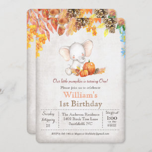 Fall Pumpkin and Elephant 1st Birthday Invitation