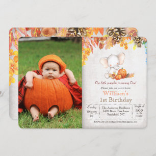 Fall Pumpkin and Elephant 1st Birthday Invitation