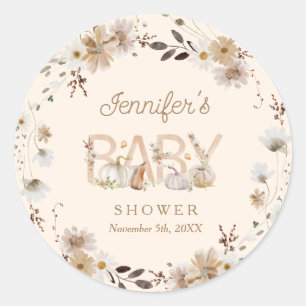 Fall Pumpkin and Floral Baby Shower Classic Round Sticker