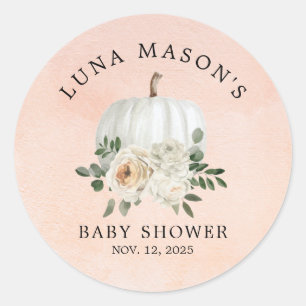 Fall Pumpkin and Flower Baby Shower Invitation Classic Round Sticker