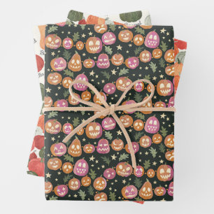 Fall Pumpkin and Jack-o'-lantern Set of Three Wrapping Paper Sheet