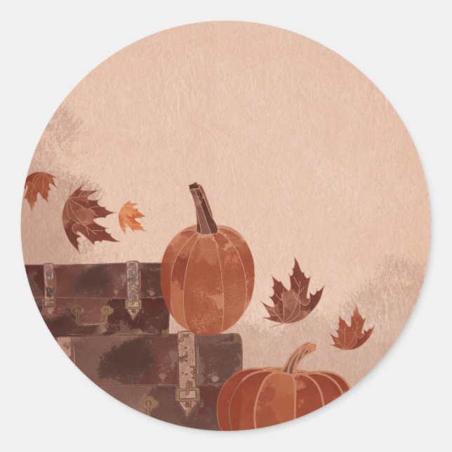 Fall Pumpkin and Leaves  Classic Round Sticker (Front)
