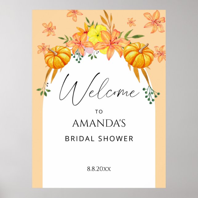 Fall pumpkin and lilies bridal shower welcome poster (Front)