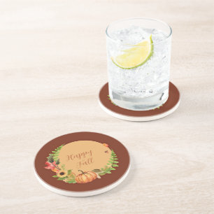 Fall pumpkin and nature with customisable text coaster