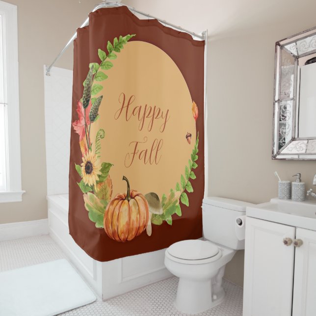 Fall pumpkin and nature with customisable text  shower curtain (In Situ)