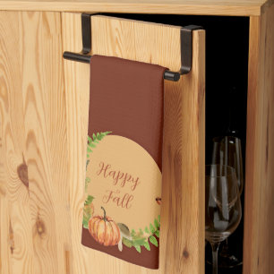 Fall pumpkin and nature with customisable text tea towel