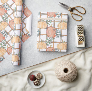 Fall Pumpkin and Plaid Ditsy Wrapping Paper
