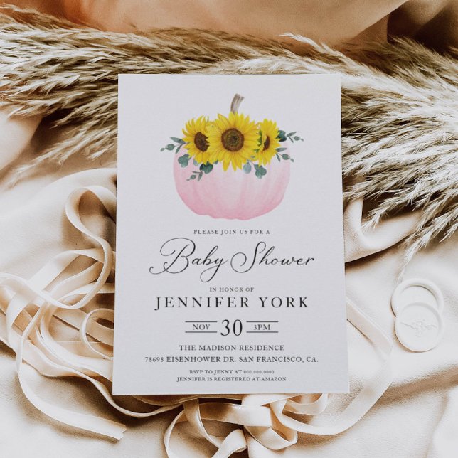 Fall Pumpkin and Sunflower Girl Baby Shower Invitation (Creator Uploaded)