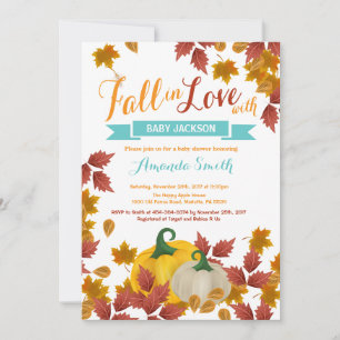 Fall Pumpkin Aqua Baby Shower invitation